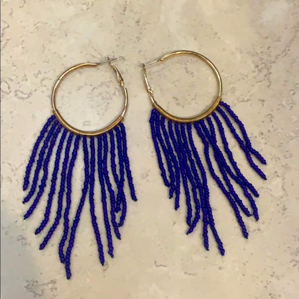 Blue and gold statement earrings
